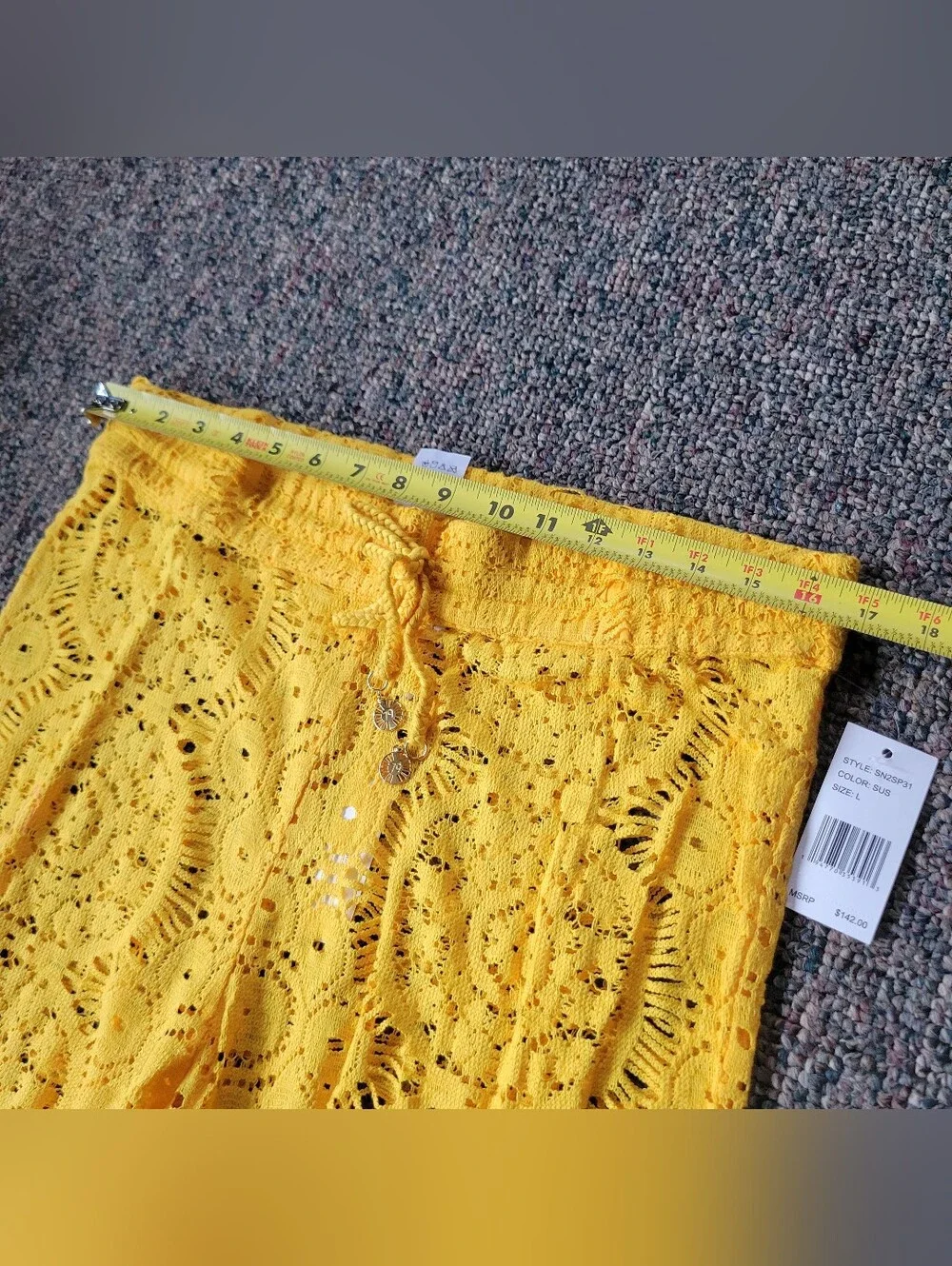 Yellow Crochet Lace Swim Coverup Set - Crochet Slitted Pants & Crop Top